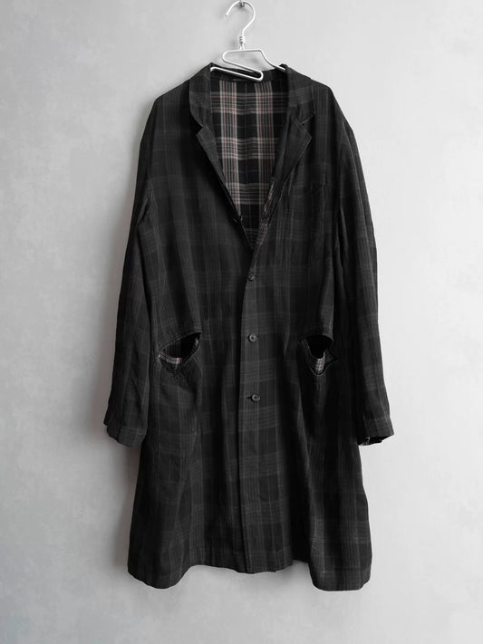 yohji yamamoto double-sided plaid long coat