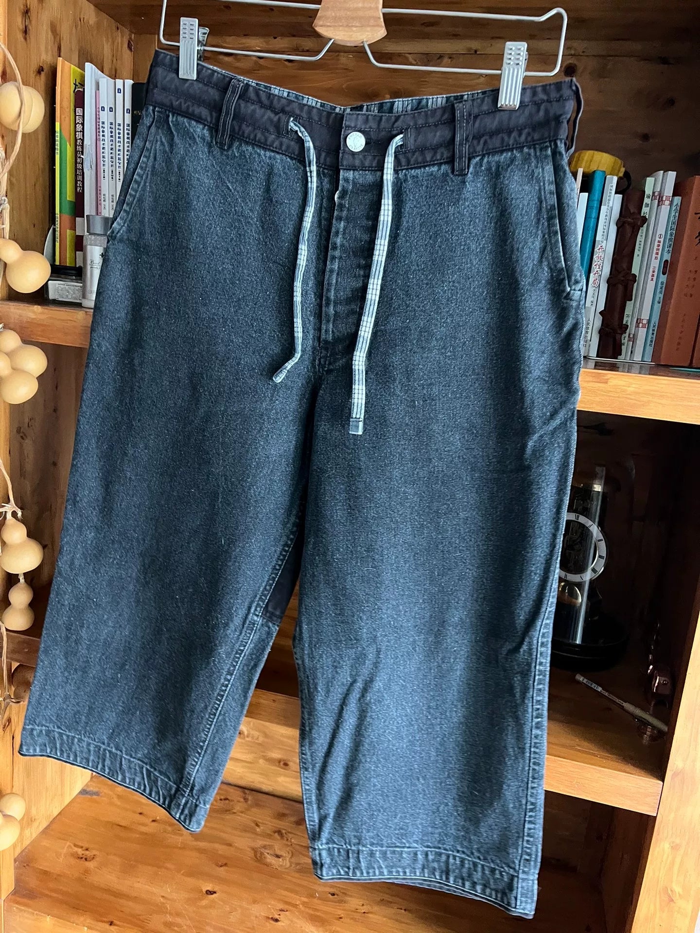 kendo denim wide pants in black