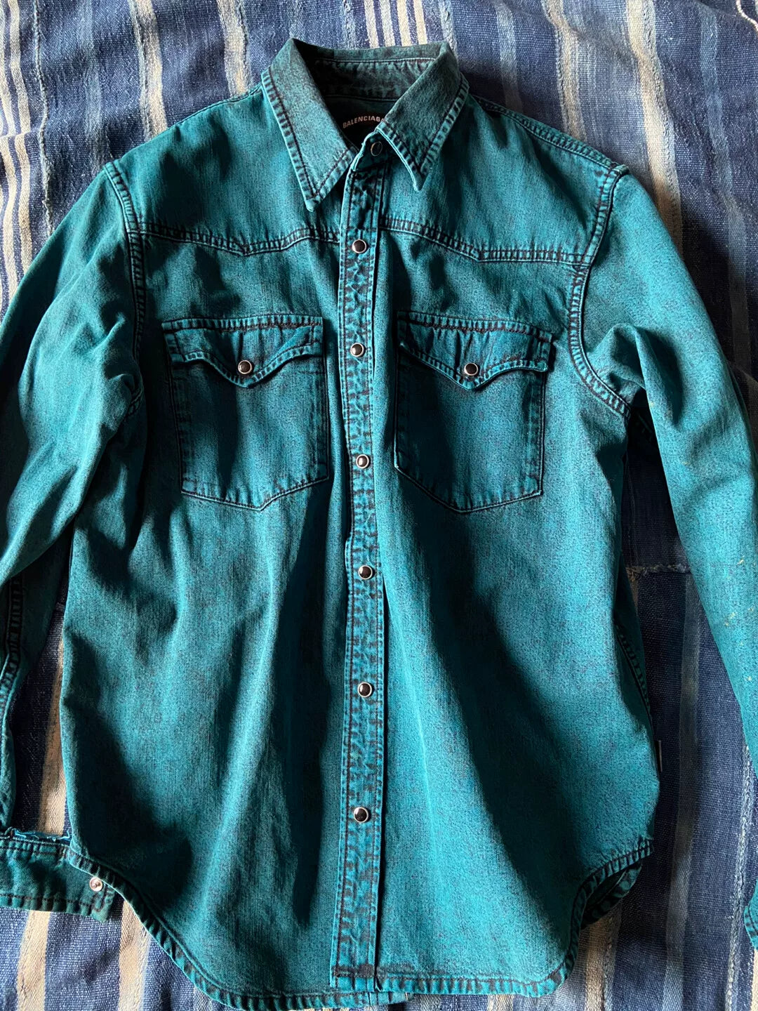 balenciaga denim shirt with destroyed cuffs