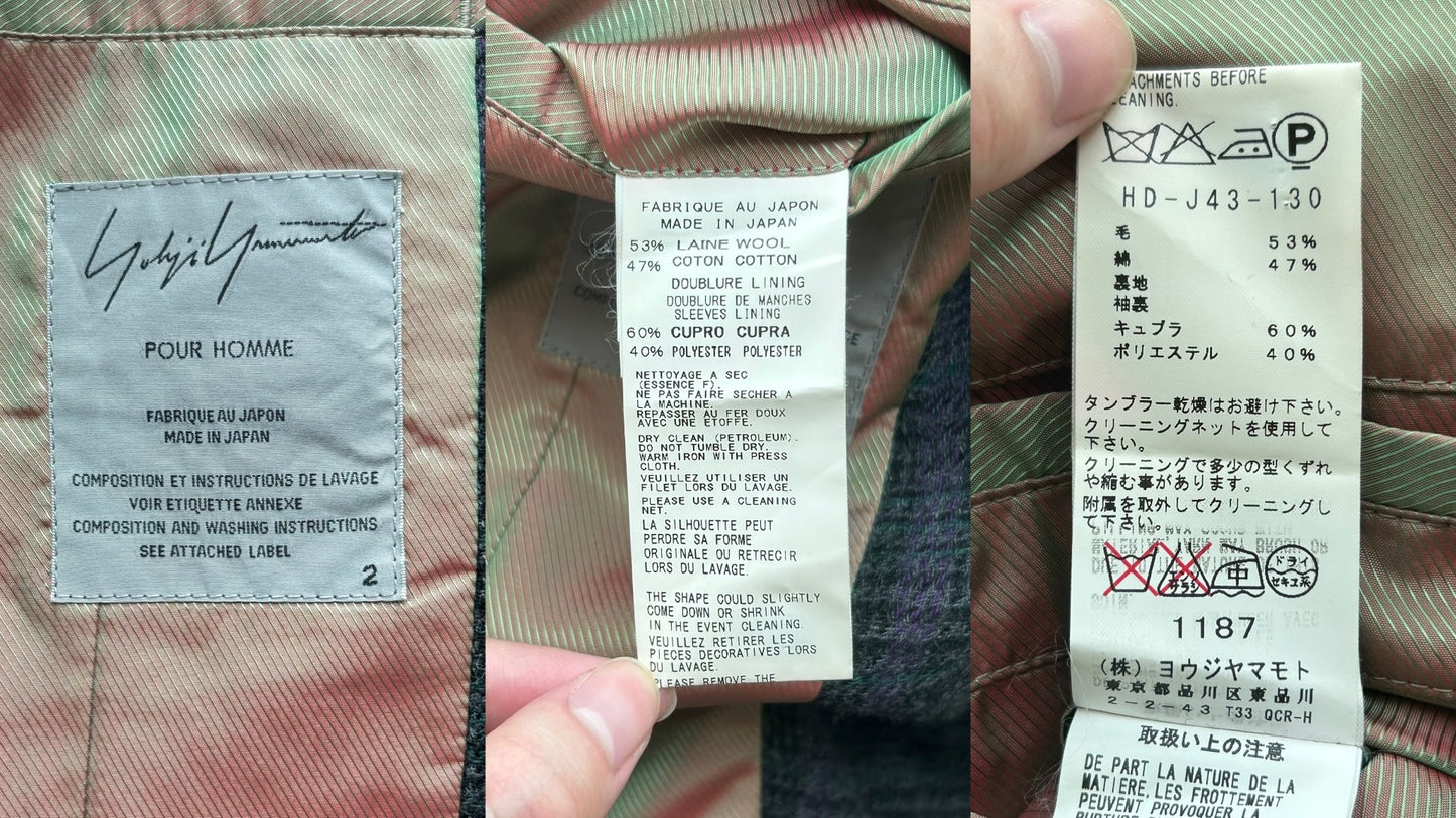 yohji yamamoto plaid wool coat