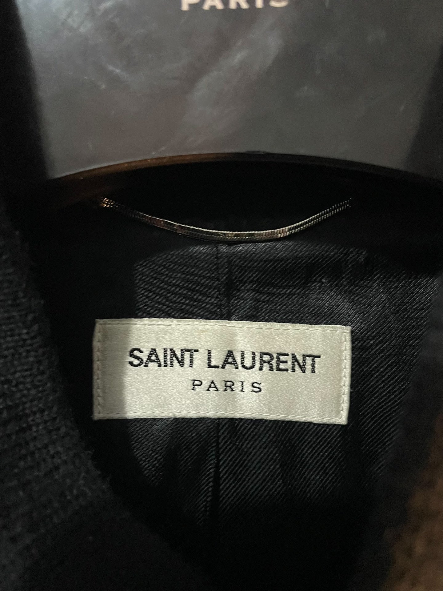 Saint Laurent Navy Leather Sleeves Varsity Jacket