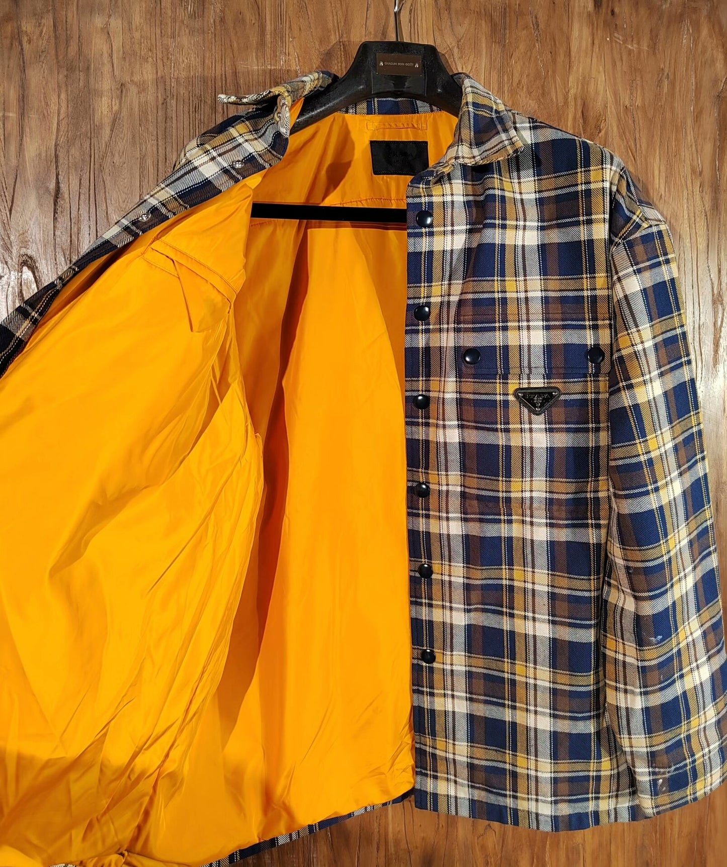PRADA Plaid Shirt Jacket with Orange Lining