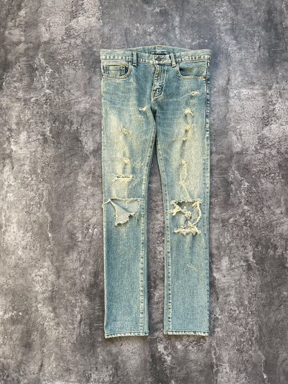 Saint Laurent Distressed Light Blue Jeans