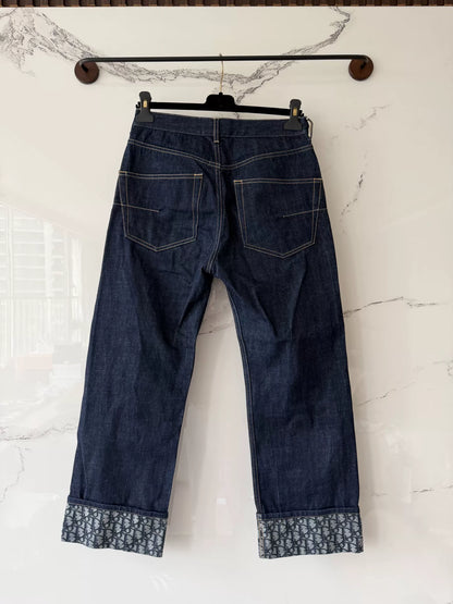 dior blue printed denim pants