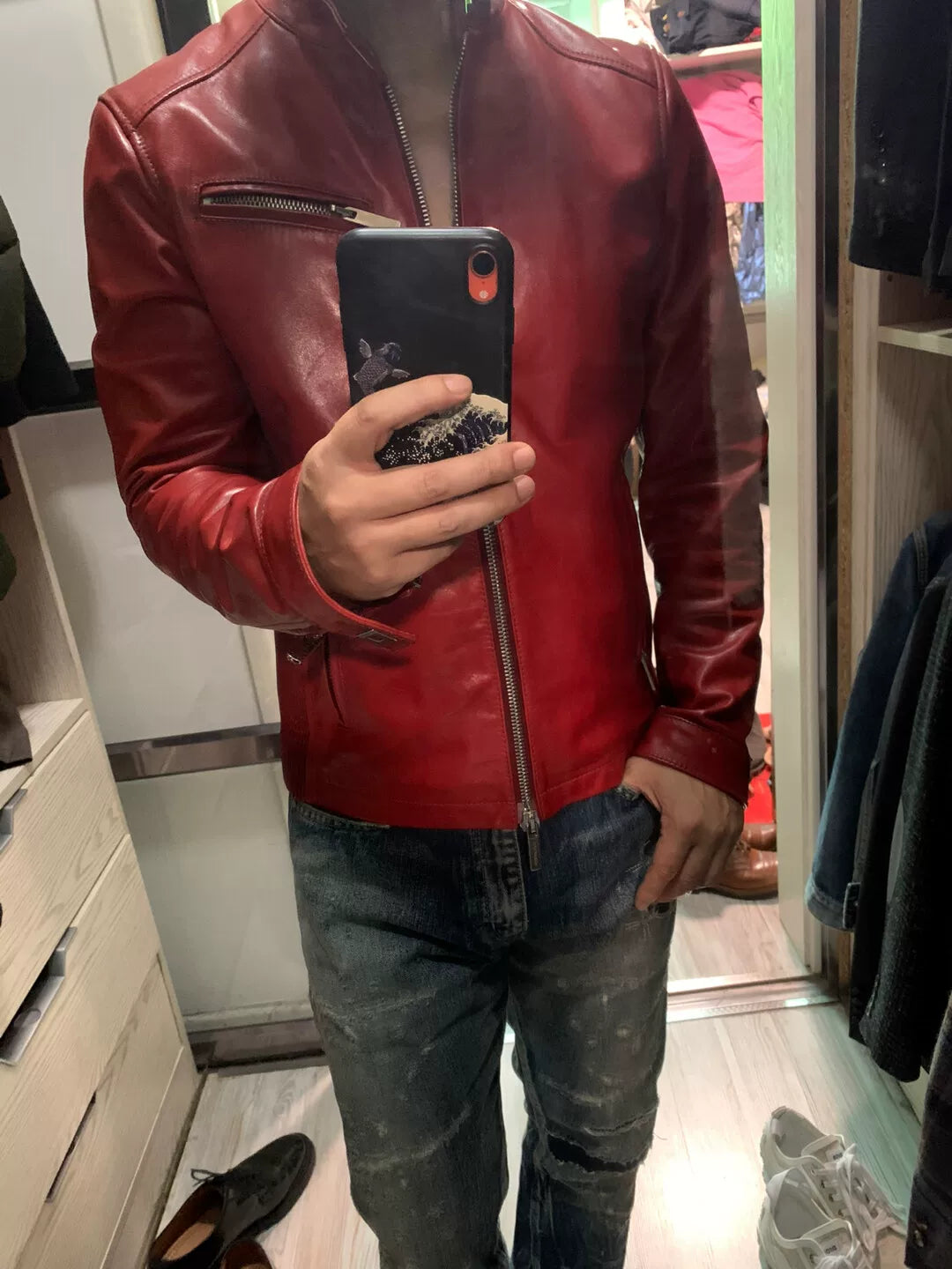 dsquared2 classic red leather jacket size 46
