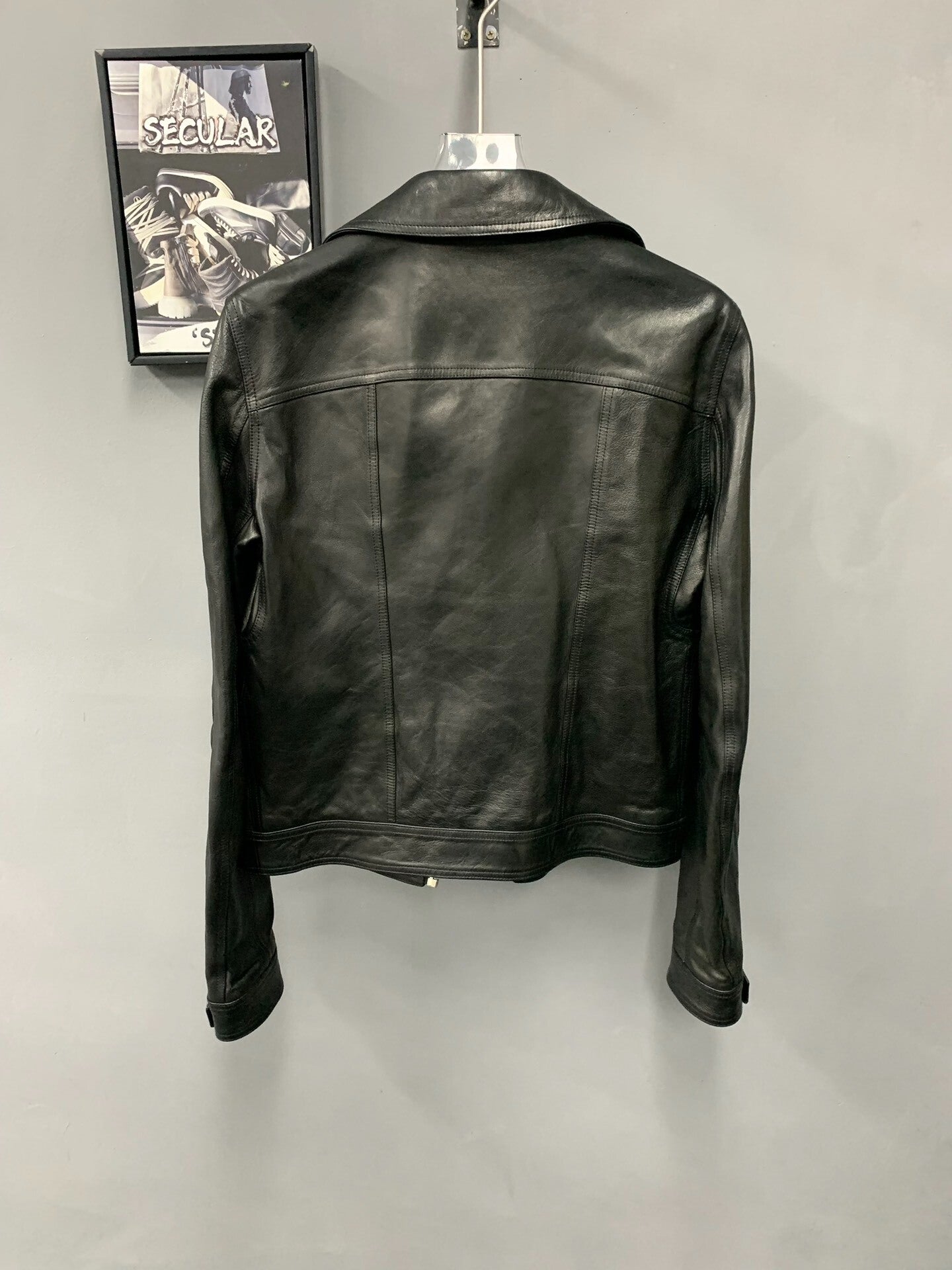 rick owens black leather motorcycle jacket