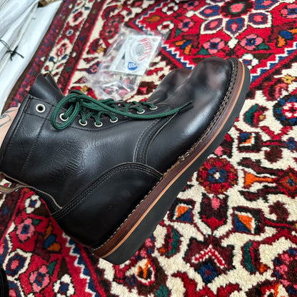 Black Leather Boots with Green Laces
