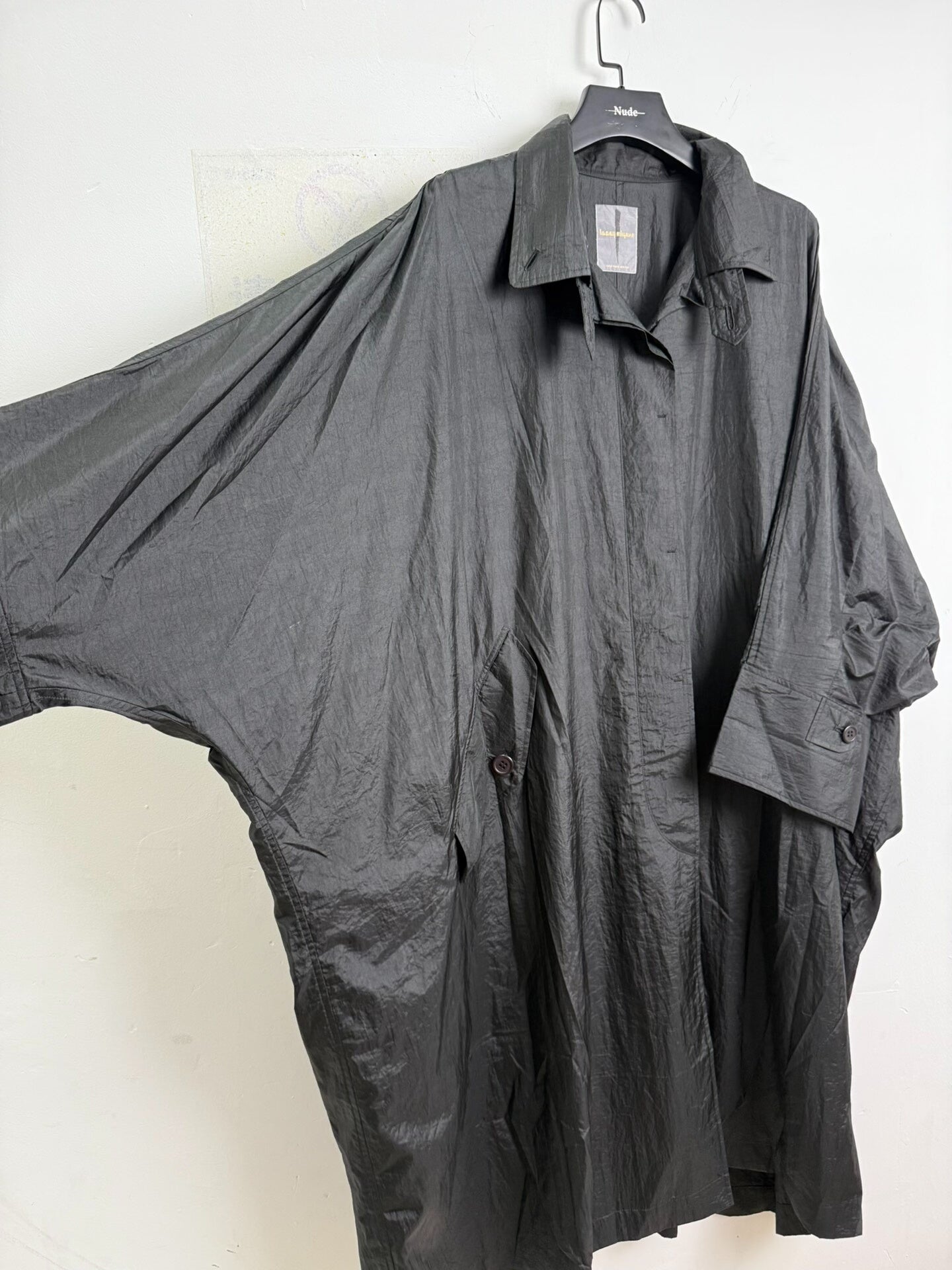 issey miyake 80s oversized black coat