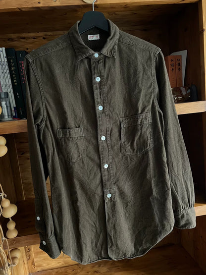 freewheelers flannel work shirt in deep khaki