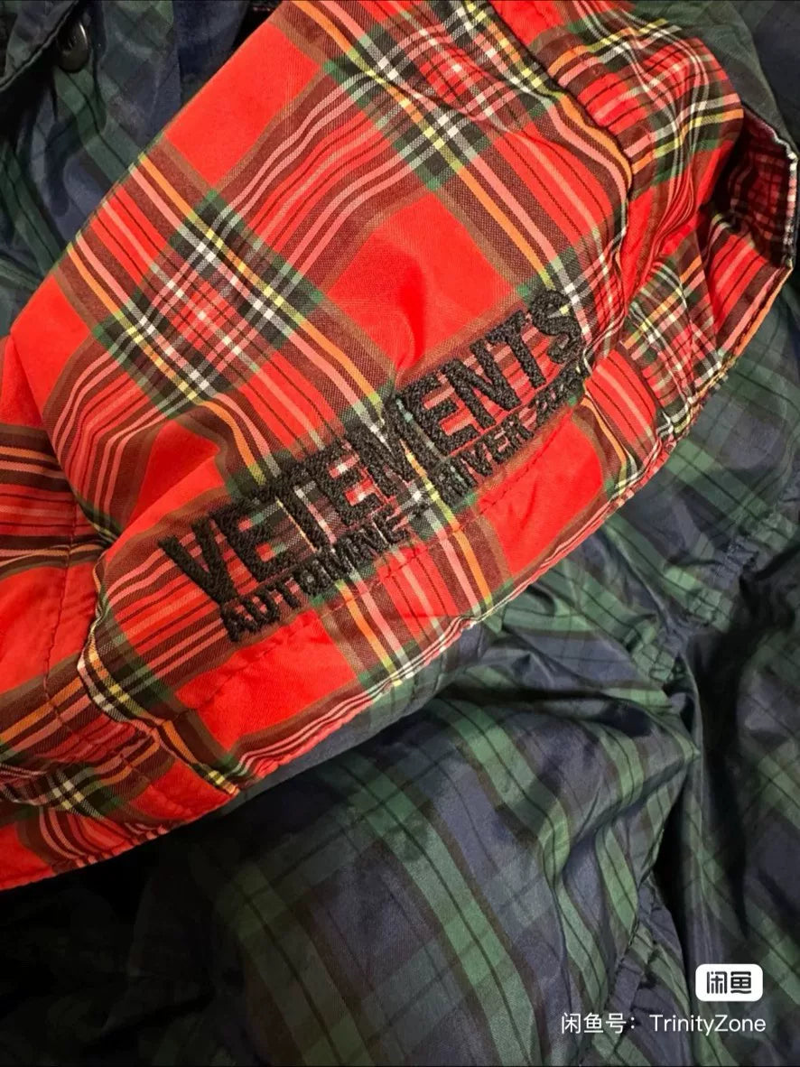 reversible plaid puffer jacket with hoods