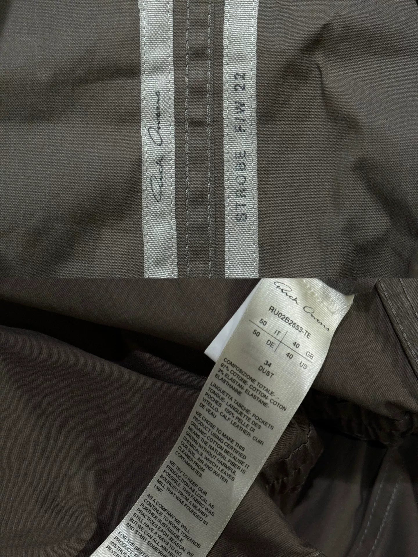 rick owens five-zip utility jumpsuit in dust