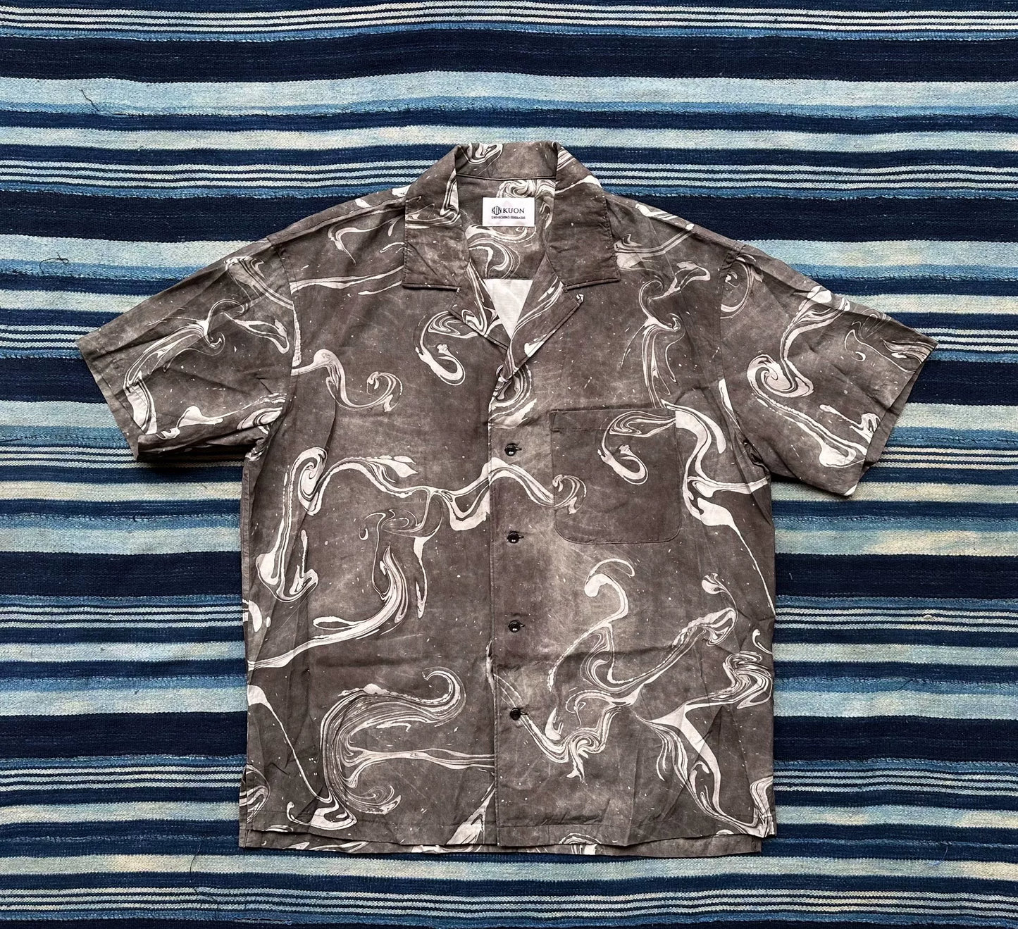 kuon suminagashi camp collar shirt