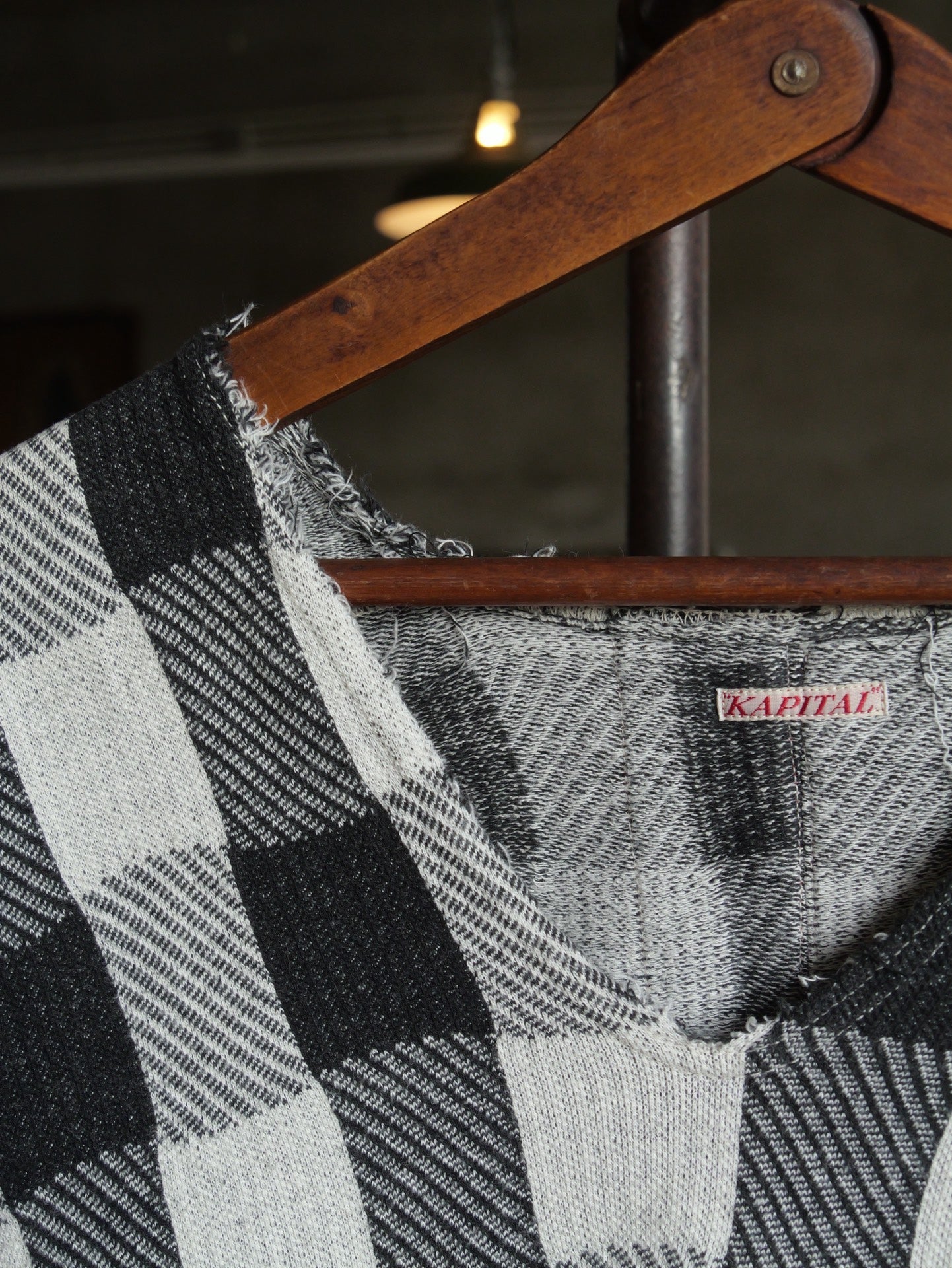 Kapital Black White Check Patchwork Raw Edge Top