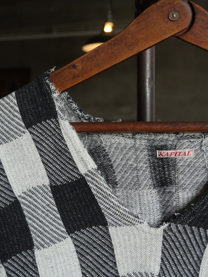 Kapital Black White Check Patchwork Raw Edge Top