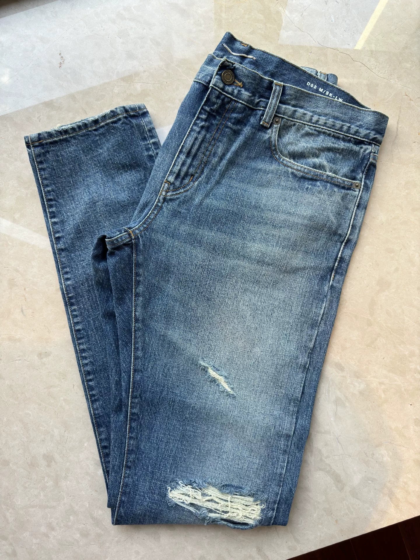 Saint Laurent Men's Distressed Washed Blue Jeans