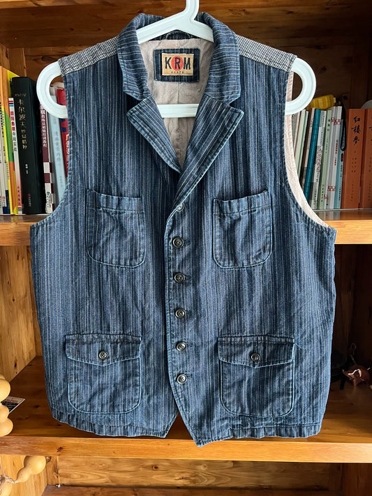 vintage blue striped work vest by KRM