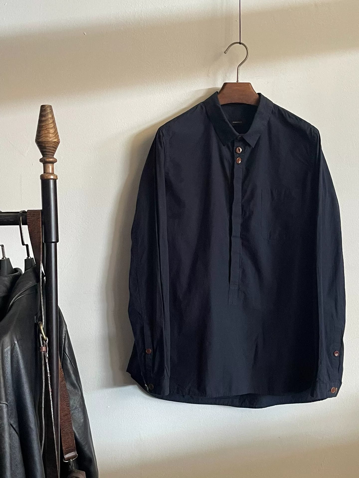 navy henley collar shirt from Undercover