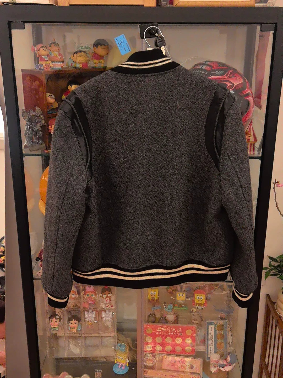 Saint Laurent Gray Wool Leather Sleeve Jacket