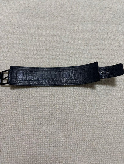 black leather adjustable wristband with logo