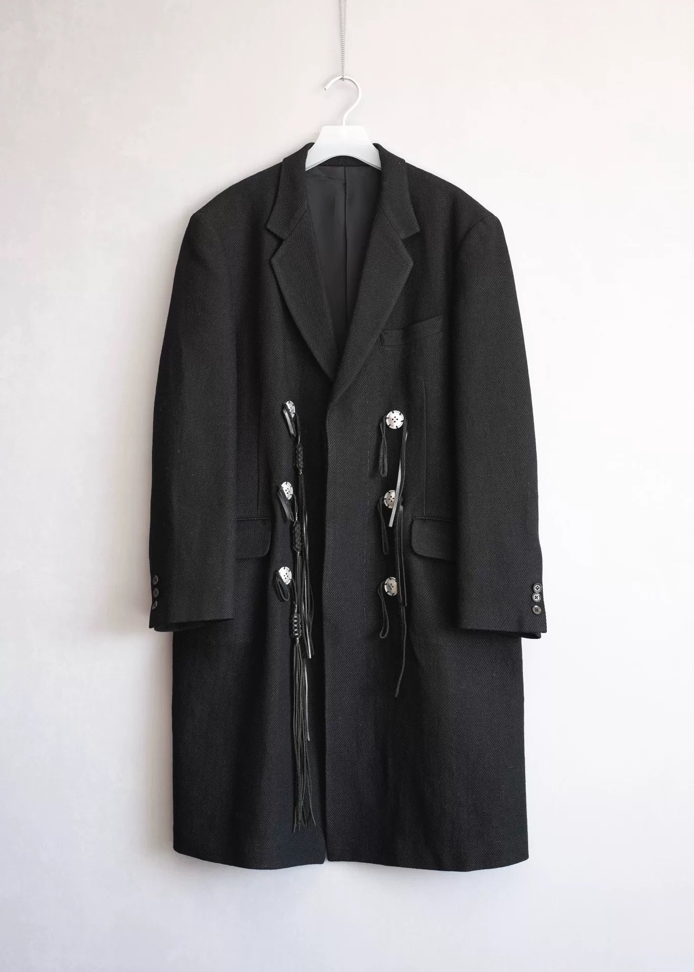 yohji yamamoto black trench coat with silver buttons