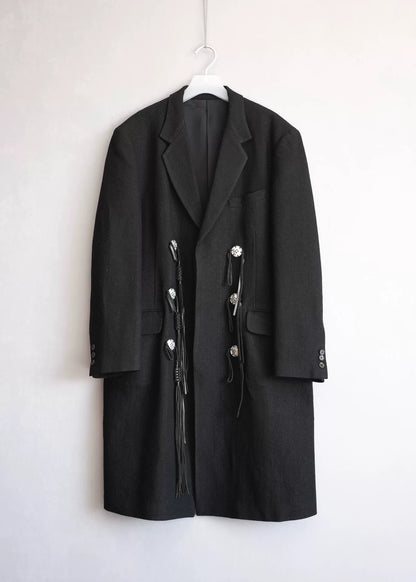 yohji yamamoto black trench coat with silver buttons