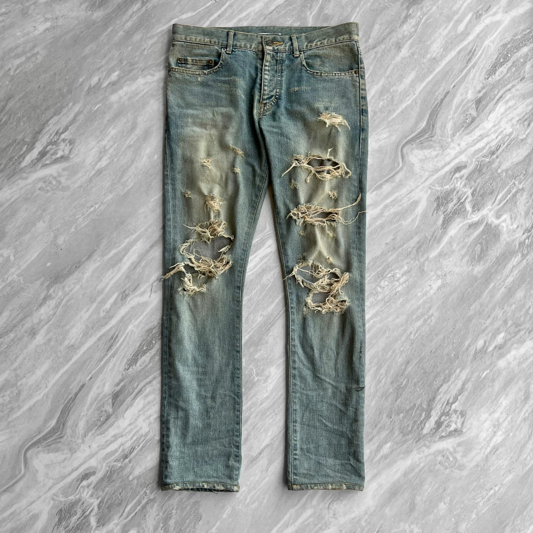 SAINT LAURENT Distressed Blue Jeans