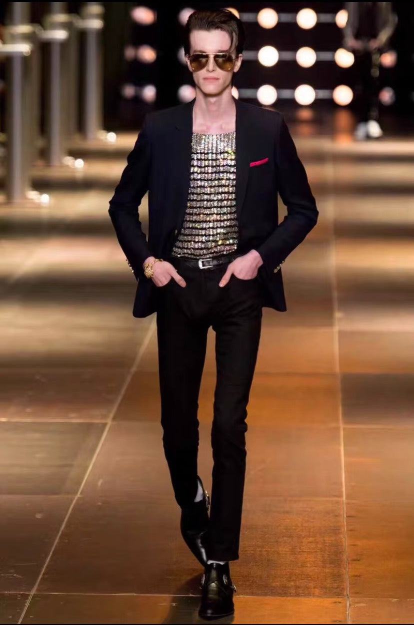 Saint Laurent SLP Wool Gold Button Blazer 48