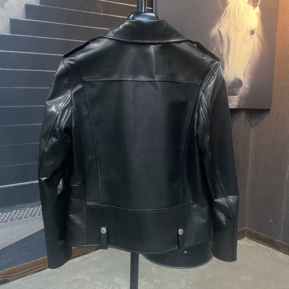 Black Goat Leather Biker Jacket