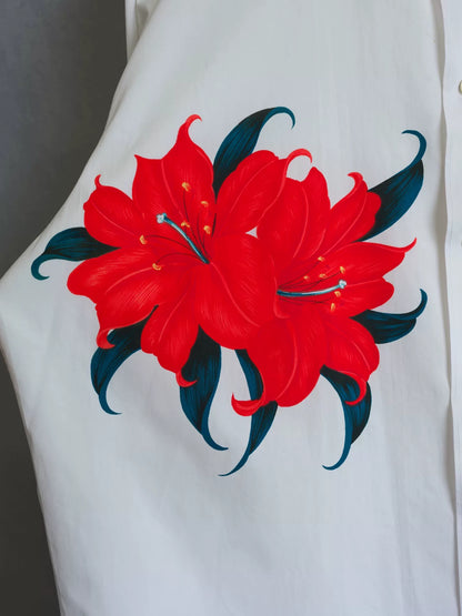 Yohji Yamamoto Red Floral Long Sleeve Shirt