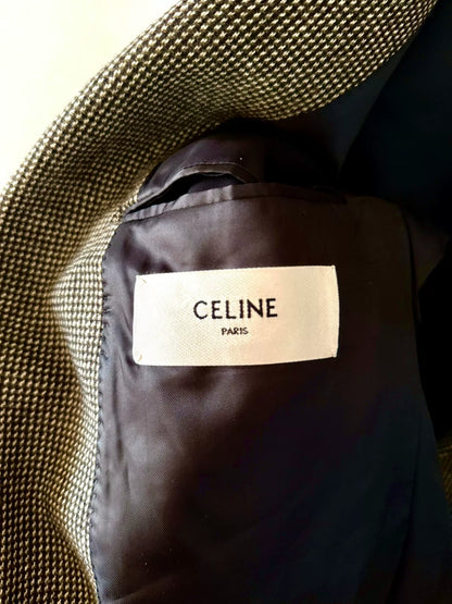 celine gray snowflake check leather blazer
