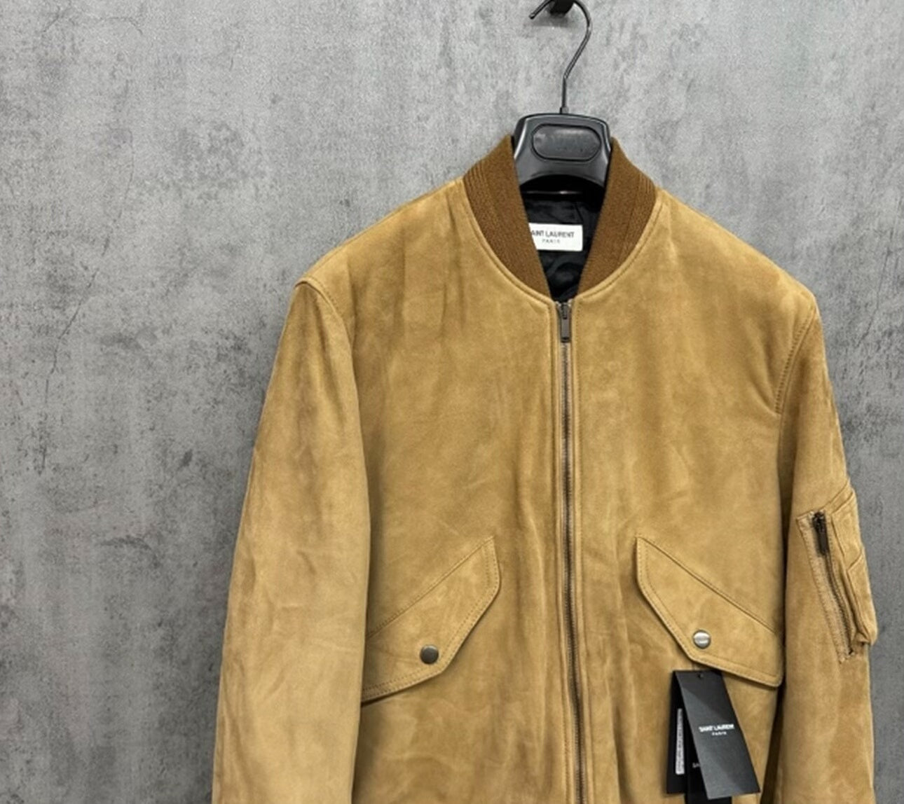 Saint Laurent Tan Suede Bomber Jacket