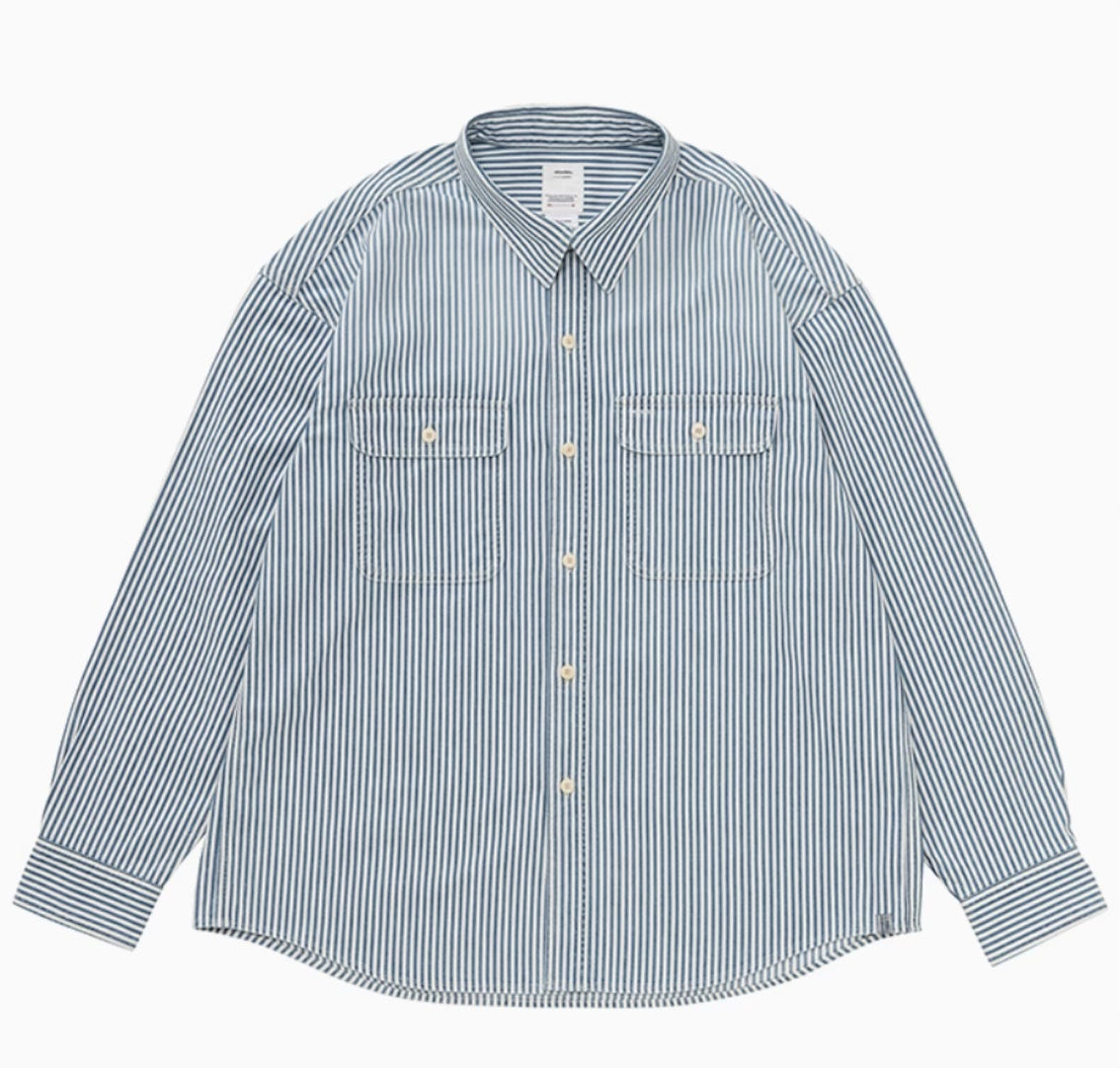 VISVIM Hickory DMGD Striped Denim Shirt