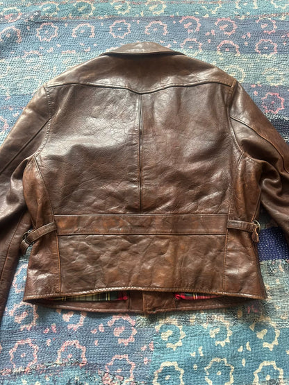 brown leather motorcycle jacket by polo ralph lauren