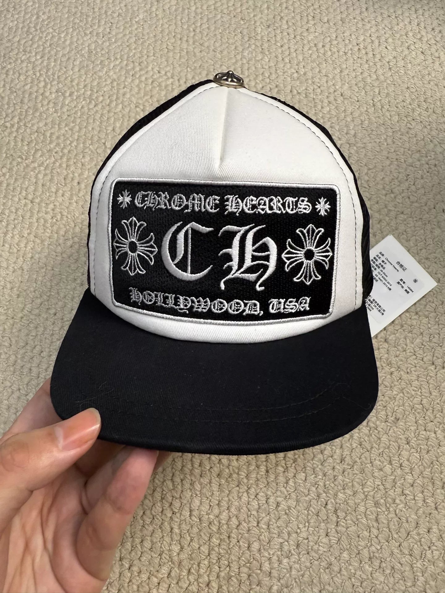 Chrome Hearts Black White Sanskrit Baseball Cap