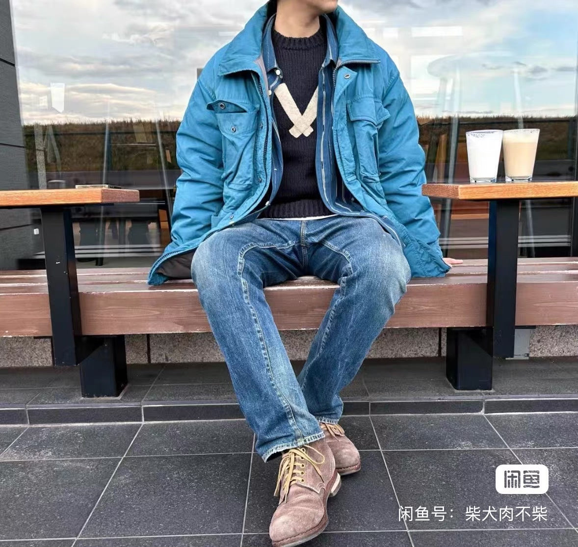 visvim krupa down jacket in blue