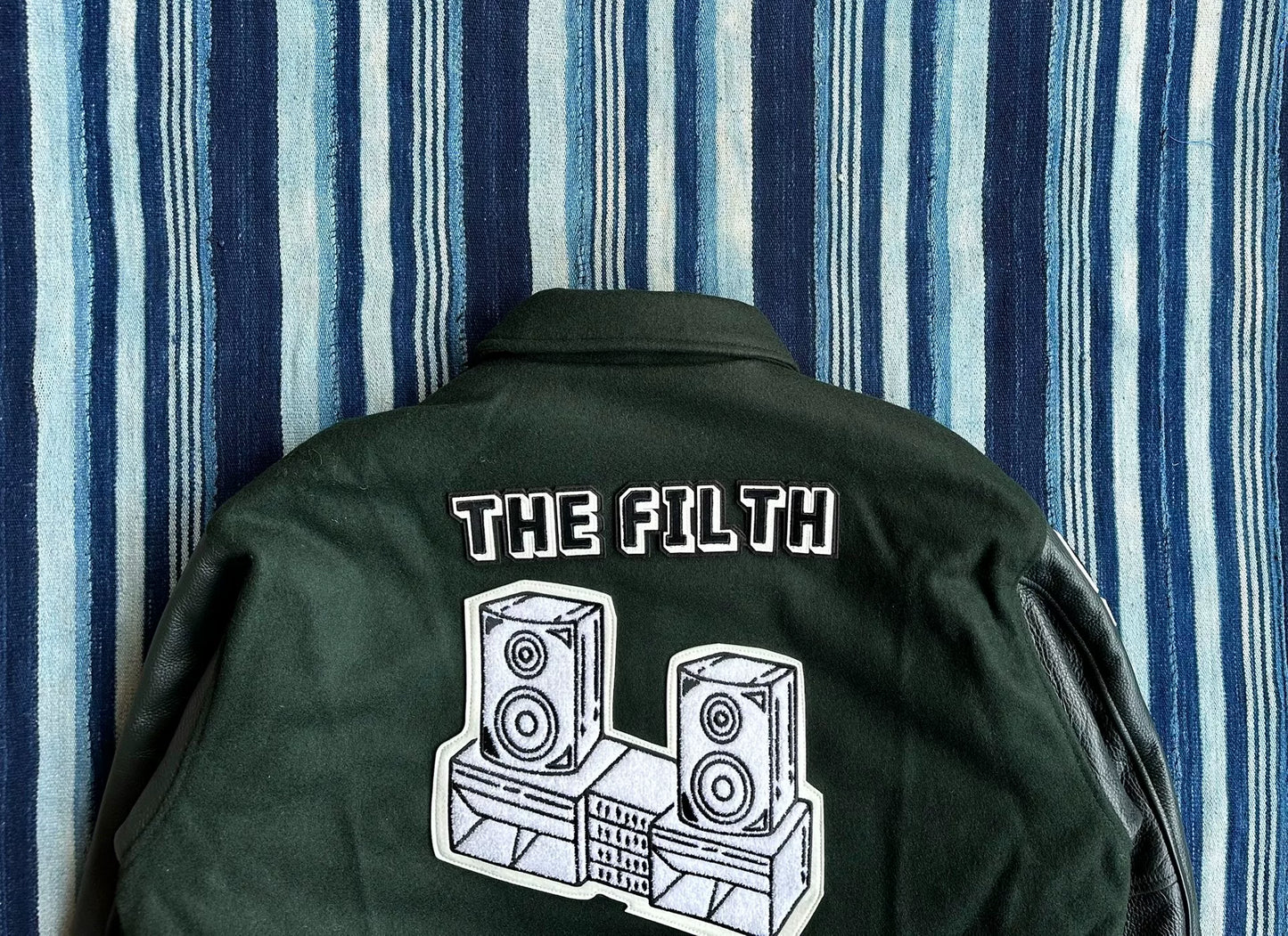 neighborhood stadium jacket with leather sleeves