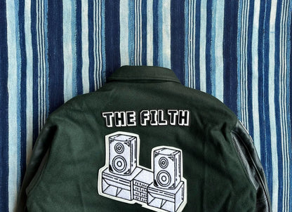 neighborhood stadium jacket with leather sleeves