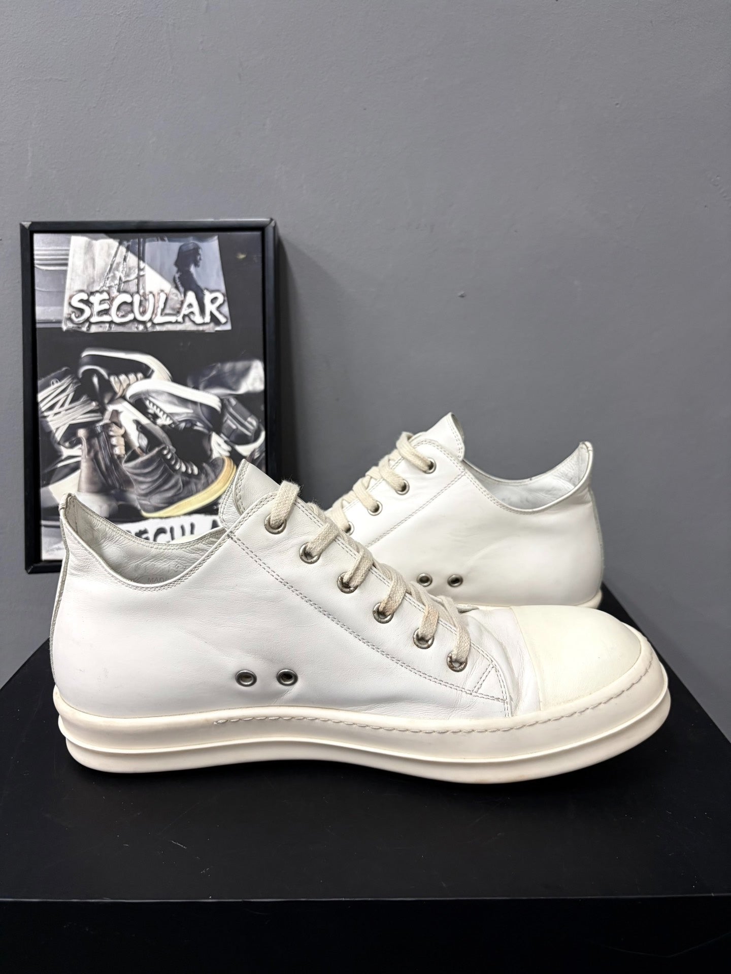 Rick Owens 17FW Milk White Leather Sneakers
