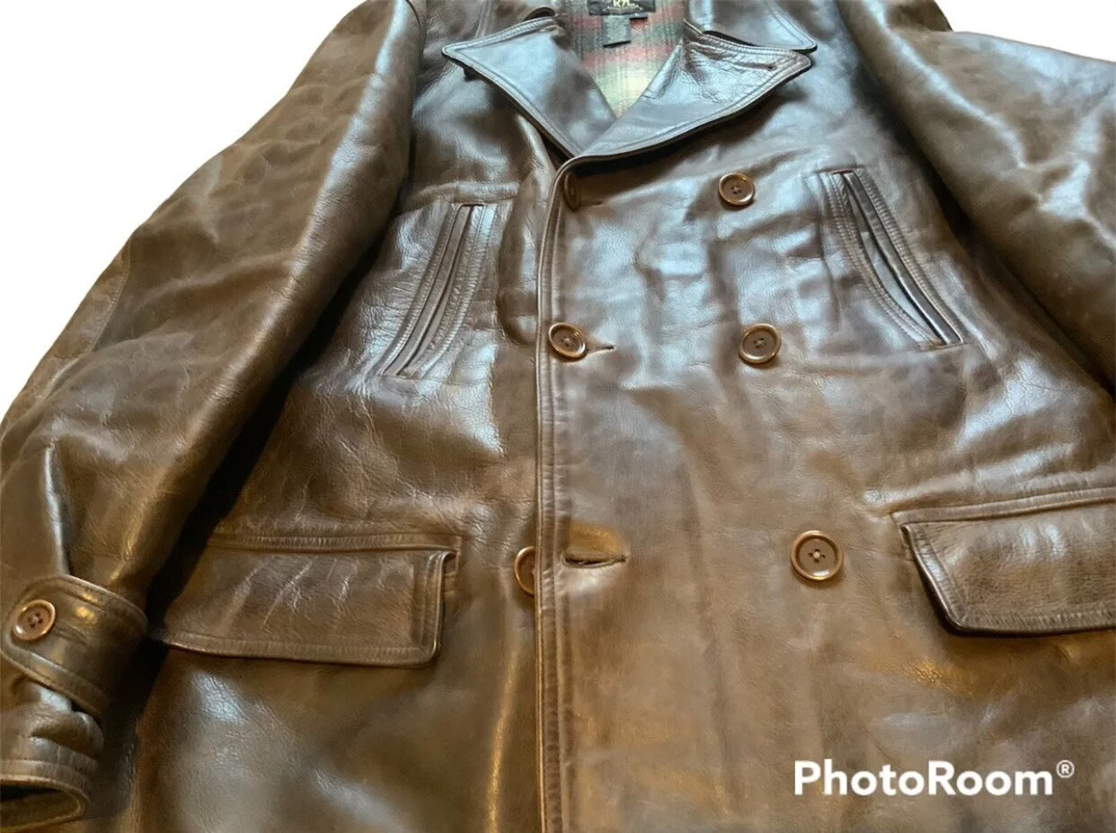 vintage rrl leather parka with plaid lining