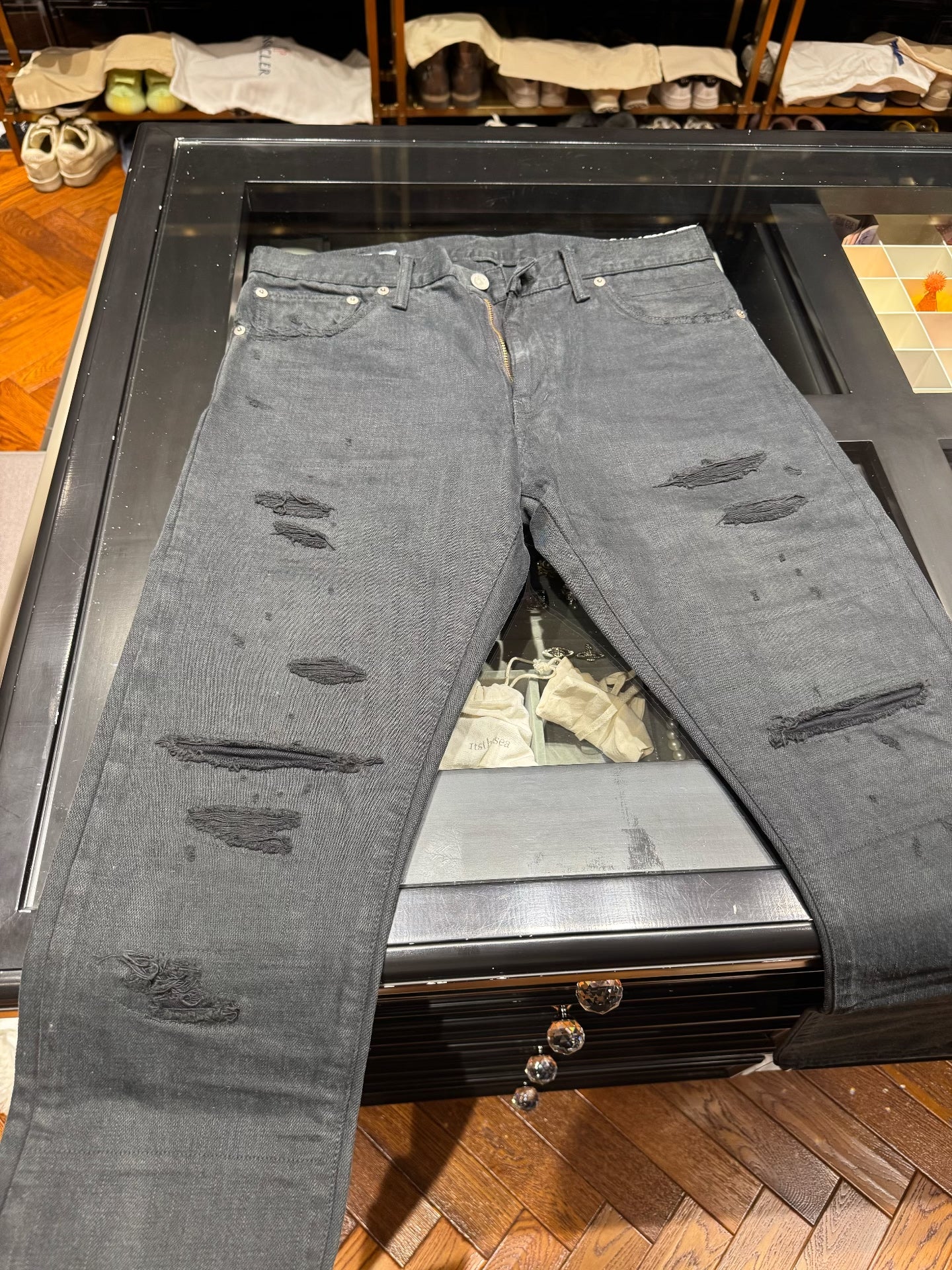 Visvim 12D17 Dark Gray Distressed Jeans