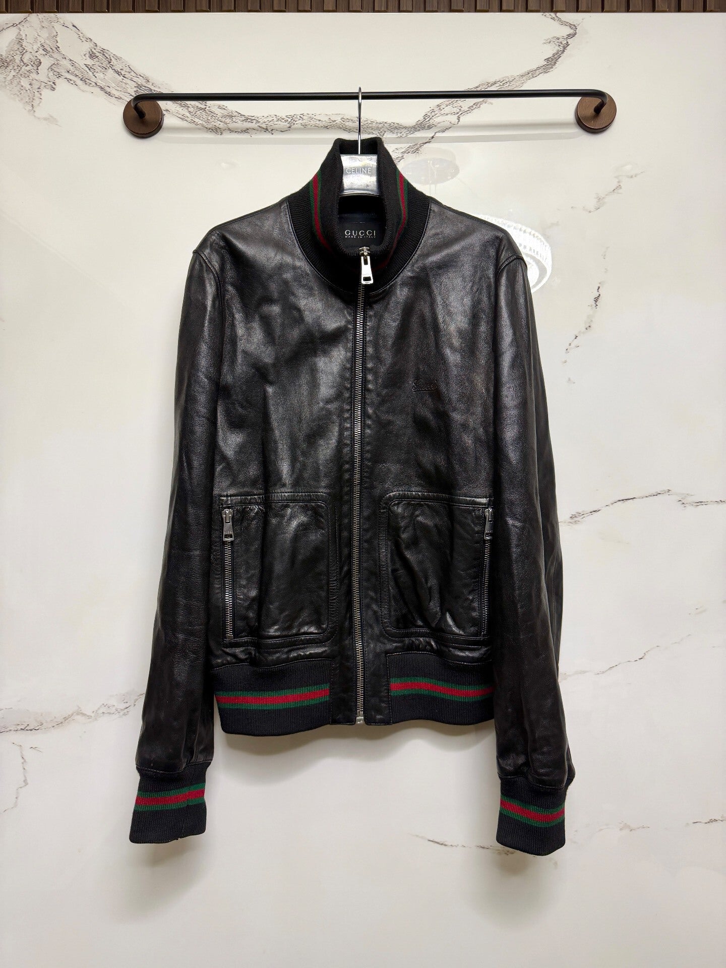 Gucci Red Green Striped Leather Jacket