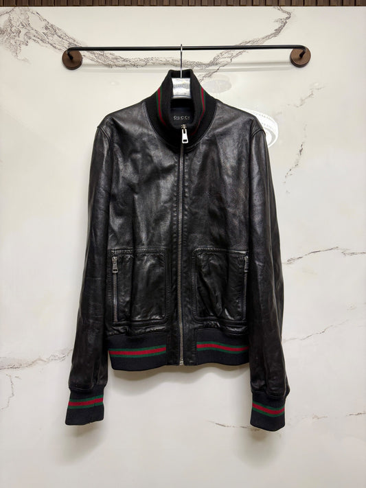 Gucci Red Green Striped Leather Jacket