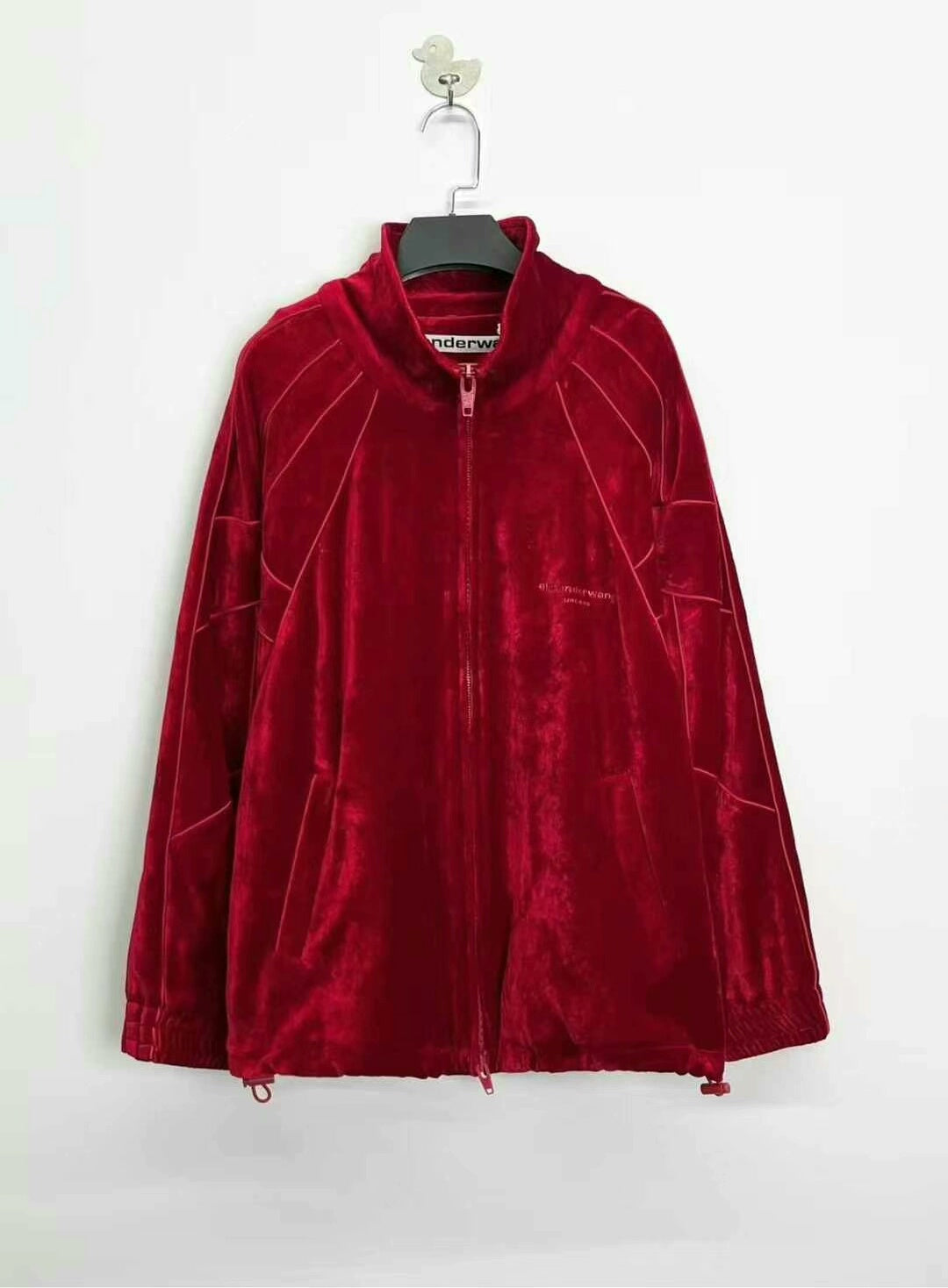 alexander wang red velvet logo zip jacket