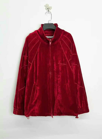 alexander wang red velvet logo zip jacket