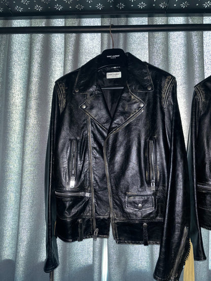 saint laurent distressed fringe leather jacket