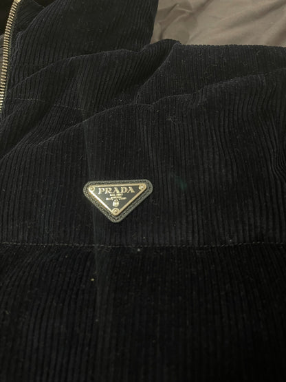 prada corduroy down jacket in navy blue