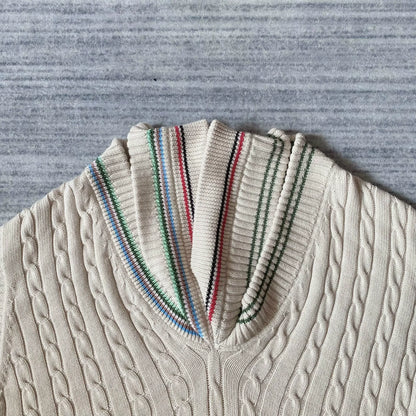 asymmetric knitted vest with multiple collars