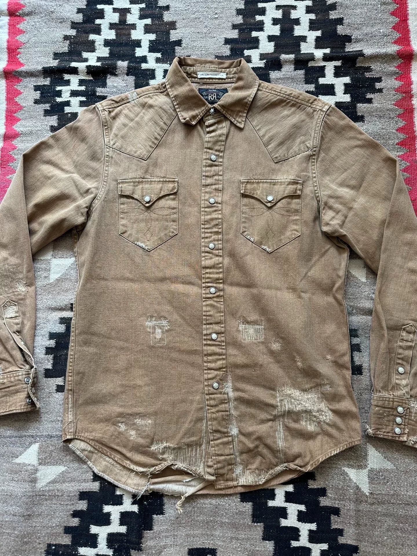 rrl distressed floral western shirt