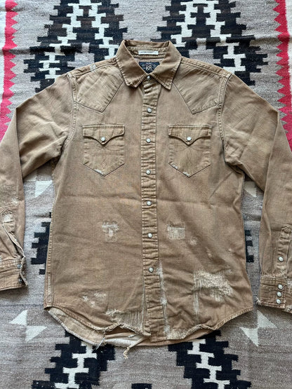 rrl distressed floral western shirt
