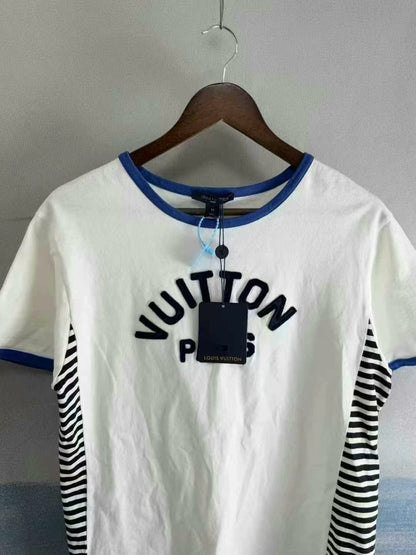 Louis Vuitton White Stripe Embroidered Short Sleeve